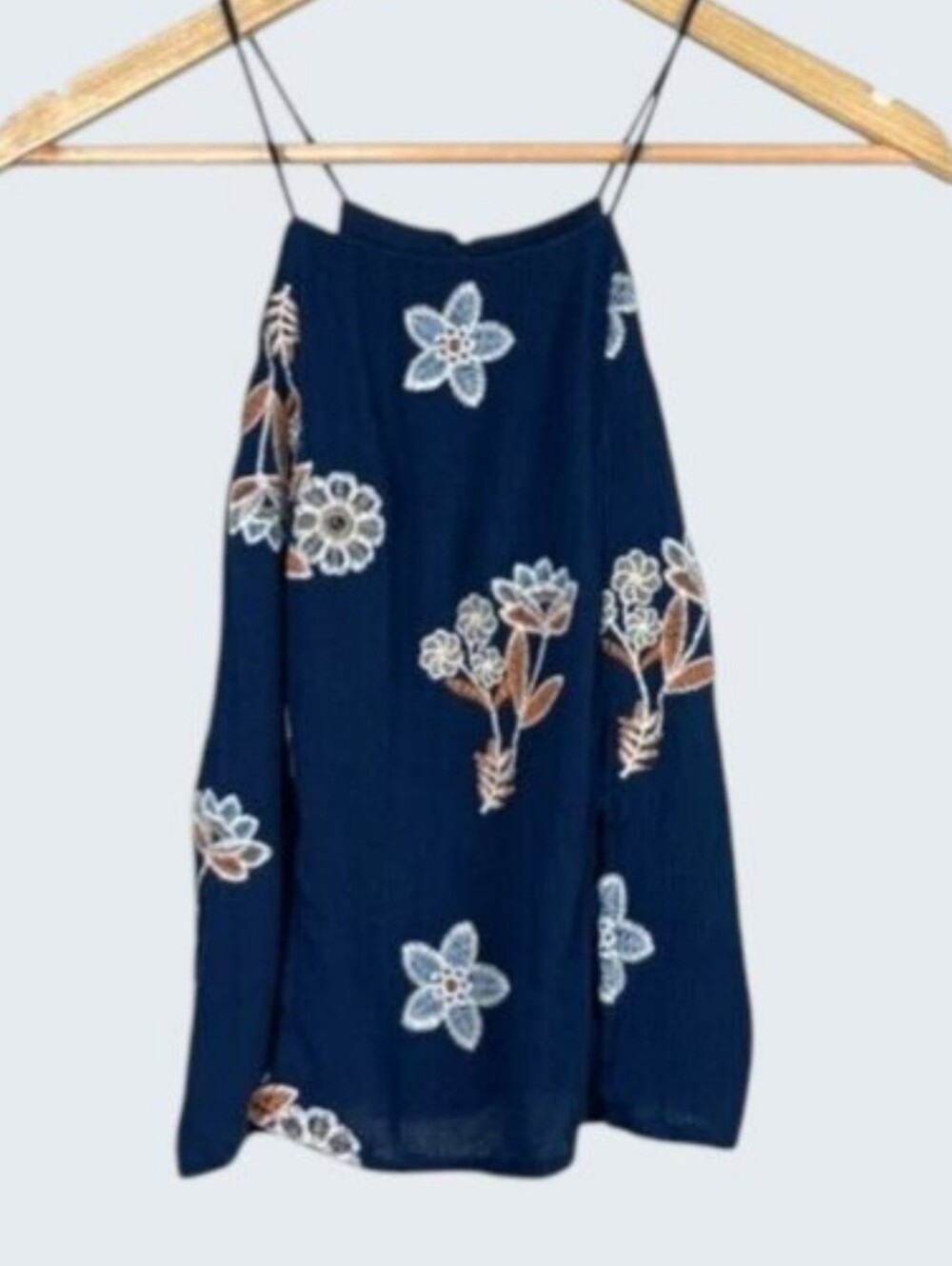 J.O.A. LOS ANGELES EMBROIDERED NAVY BLUE CROP TOP